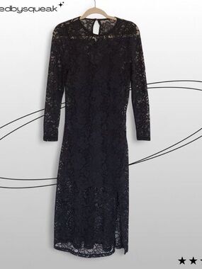 A New Day Black Lace Long Sleeve Midi Dress Small Elevated Minimalist Whimsigoth